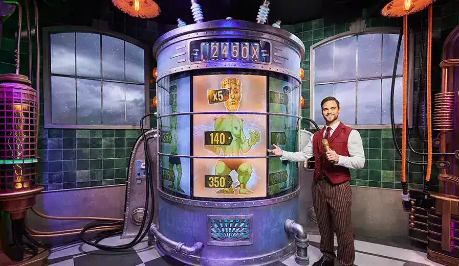 La ronda de bonificación Monster Mash en Lightning Storm con rodillos de Frankenstein